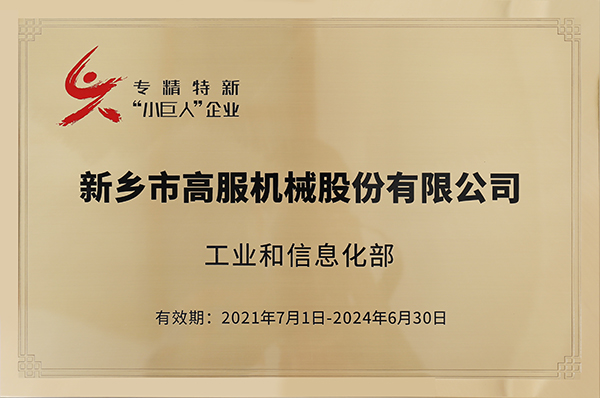2020年，入选“国家级专精特新小巨人”企业